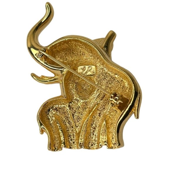 Vintage Goldtone Signed LR Lady Remington Mom Baby Elephant Figural Brooch Pin - Picture 5 of 6